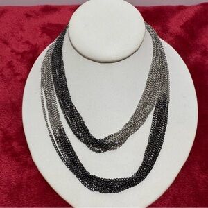 Premier Designs Manhattan Silver Black Two-Tone Long Chain Necklace 35” VTG 90s
